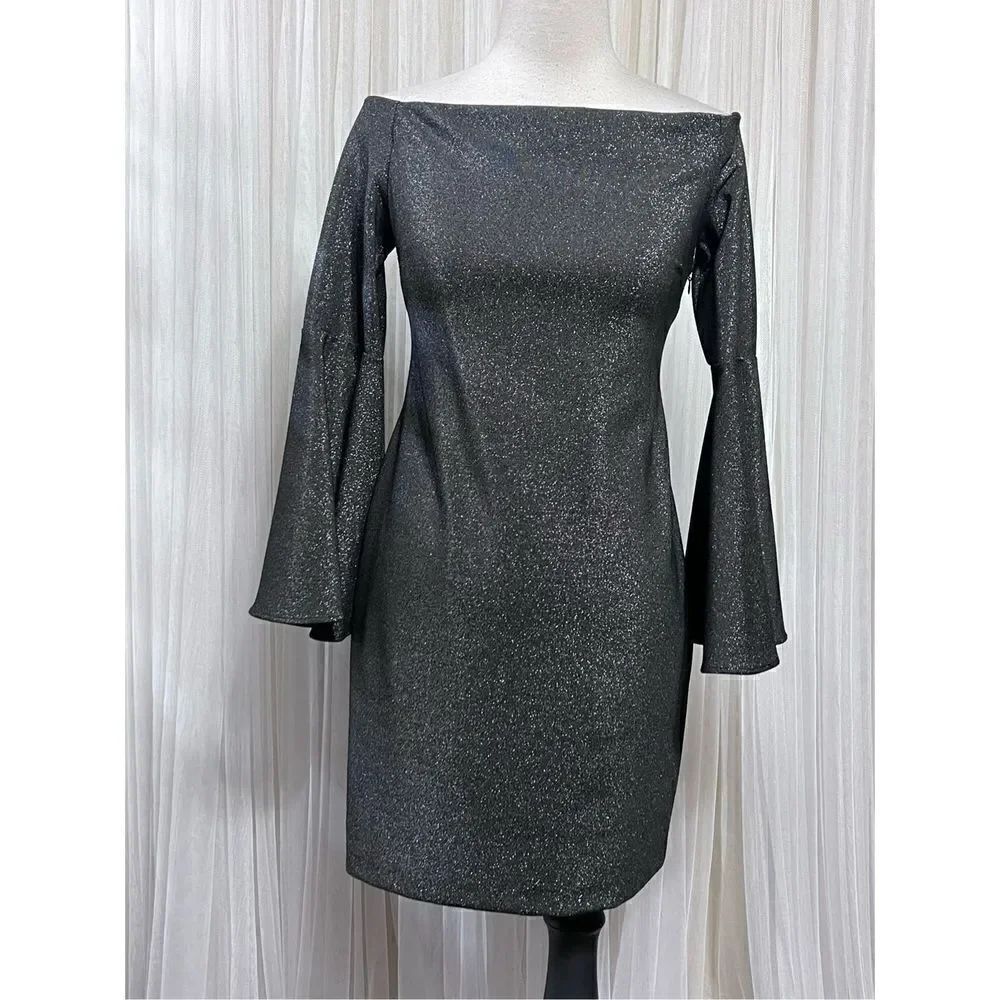 Vince Camuto Sparkly Off Shoulder Trumpet Sleeve Party Dress Size X Small